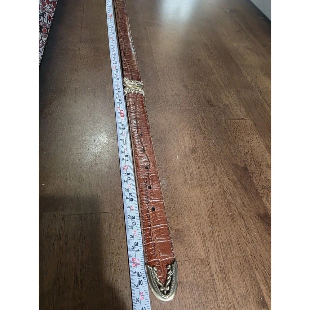 Vintage Brighton Reversible Black Brown Croc Leather Belt Silver Western Size S